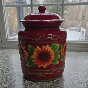 Biscotti Red Sunflower Ceramic Jar